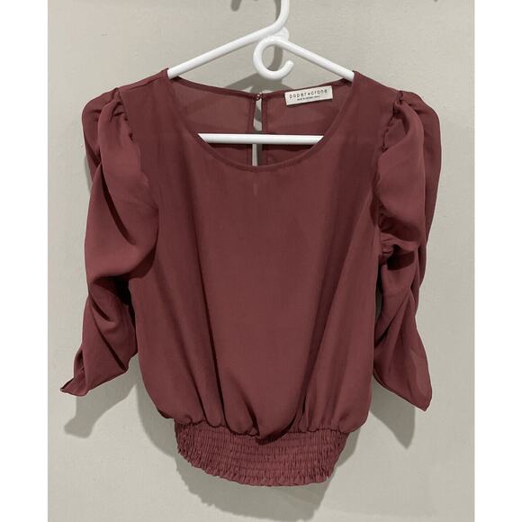Paper Crane Woman Top Blouse Rushed 3/4 Sleeves Elastic Waist Mauve Top Sz Small - Picture 1 of 8
